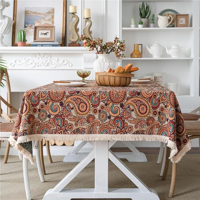 Rectangular Tablecloth Flower Jacquard Tablecloth Bohemian Thick Tablecloth Suitable for Restaurant Camping(Style10,90 * 90cm)