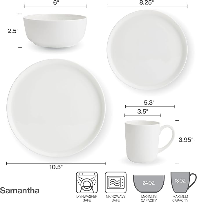 Mikasa 5266100 Samantha Chip-Resistant 16 Piece Set, Service for 4 White