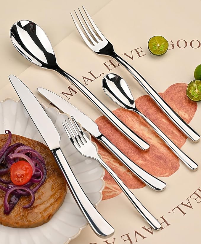 Modern Silverware Set for 4 Premium 20 Piece Flatware Set 18/10 Stainless Mirror Polished Nice Weight Utensils for Home Kitchen