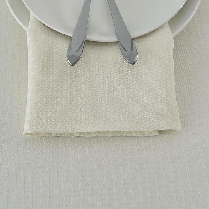 maxmill Cloth Napkins 20 x 20 Inch Weaved Texture Pattern Soft Comfortable and Luxury Serviette for Restaurant Family Dinners Weddings Parties and Banquets Set of 4 Pieces, Ivory