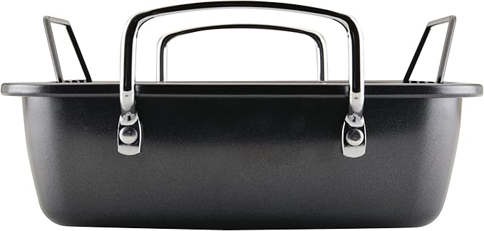 Circulon Ultra Lasting Nonstick Roaster/Roasting Pan with Easy Serve Rack, 17 Inch x 13 Inch, Black