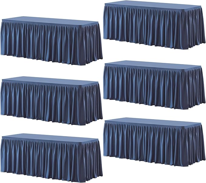 Wish Care 6 Pack Navy Blue Rectangle Table Clothes for 6 Foot Tables, Polyester Fitted Tablecloths 6ft Stretch Table Cover for Wedding, Birthday, Parties, Trade Show, Craft Show
