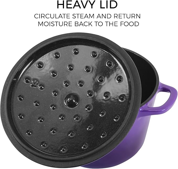 Dutch Oven Pot with Lid 2.8 qt Cast Iron Dutch Oven for Bread Baking Purple Enameled Cast Iron Rice Pot with Handels
