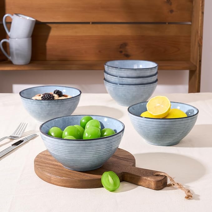 famiware Plates and Bowls Sets for 4, 12 Pieces Stoneware Dinnerware Sets, Dishes Set, Reactive Glaze Dishware Sets, Dishwasher & Microwave Safe, Tempus Series - Pearl Blue
