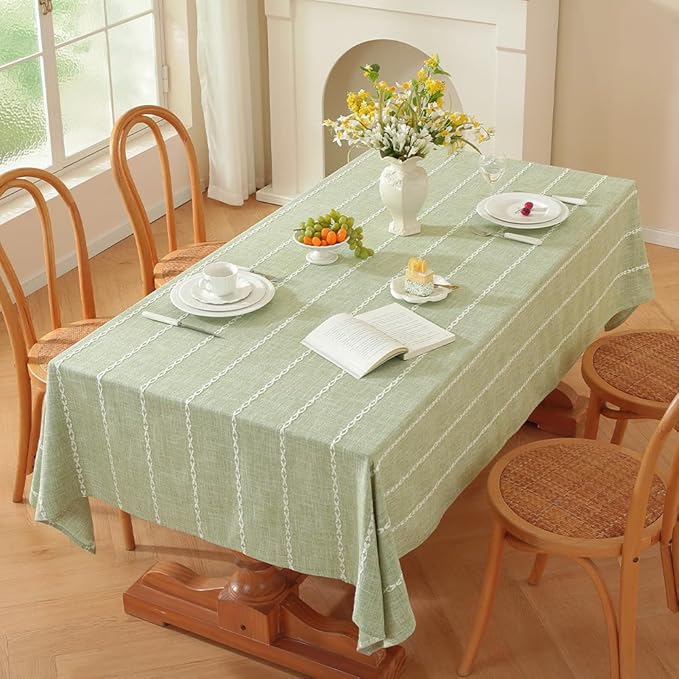 Zobesta Sage Green Tablecloth Rectangle 53 x 120 Inch, Cotton Green Table Cloth Rectangle Table, Washable Farmhouse Soft Boho Tablecloths Rectangular for Party, Holiday, Picnic, Dining, Outdoor,Fall