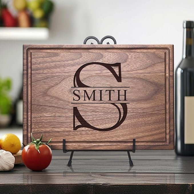 Personalized Cutting Board, Custom Wedding, Anniversary or Housewarming Realtor Closing Gift Idea, Wood Engraved Charcuterie, for Friends and Family Initial Monogram Design 008