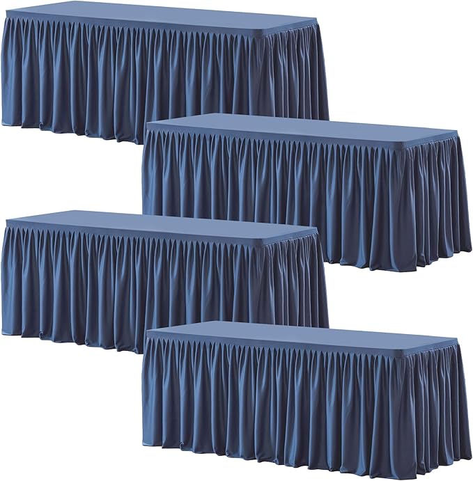 Wish Care 4 Pack Navy Blue Rectangle Table Clothes for 6 Foot Tables, Polyester Fitted Tablecloths 6ft Stretch Table Cover for Wedding, Birthday, Parties, Trade Show, Craft Show