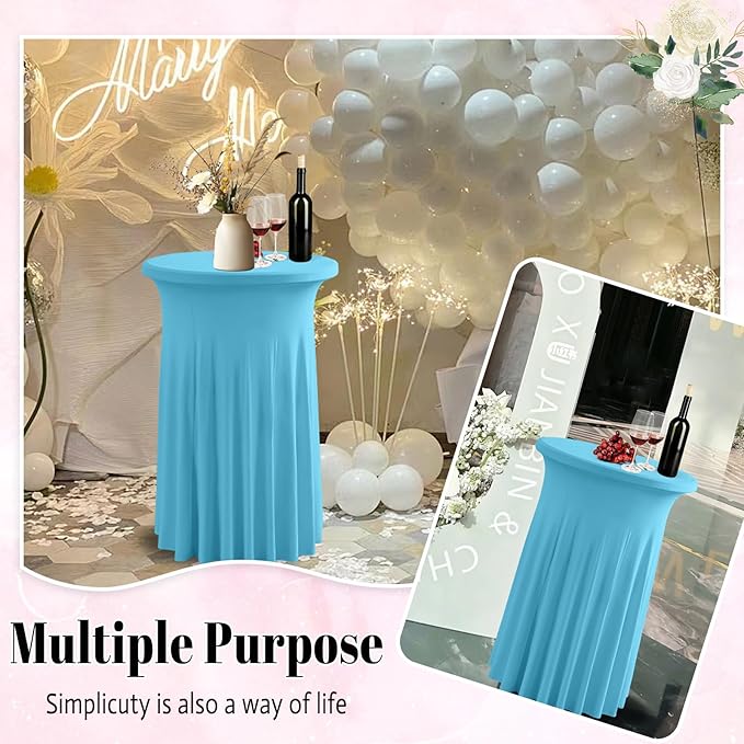 Qubjus 2 Pack Cocktail Tablecloths Stretch Table Skirt - 32x43 inch Bar High Top Stylish and Elegant Cocktail Table Covers for Parties, Weddings, Holidays - Azure