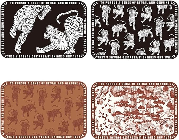 Nordic Leather Table Mat Tiger Printed Placemat Plate Bowl Waterproof Oilproof Heat-Insulated Pad Animal Dinning Table Decor(A)