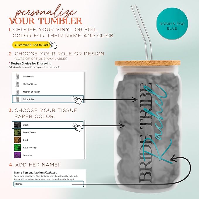 Sincerely, Me Elegant Frosted Tumbler For Bridesmaid Gifts, Personalized Glass Cup For Bridal Party Wedding Favors, Maid of Honor Cups for Bachelorette Party (FW1) (Robin's Egg Blue Gls)