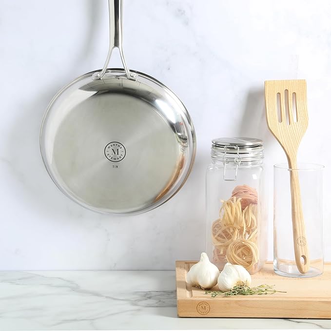 Martha Stewart Badgley Hybrid Nonstick 11 Inch TriPly Stainless Steel Large Fry Pan & Stay Cool Handle - Laser Etched Non-Toxic Perfect Sear Nonstick Skillet - Dishwasher and Induction Safe