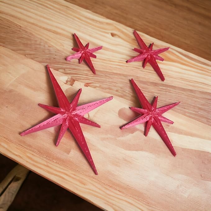 Midcentury Modern Vintage Style Atomic Star Bursts Fridge Magnets Art Refrigerator Kitchen Décor 1960s Retro Stars 50s Home Office MCM (Metallic Pink)