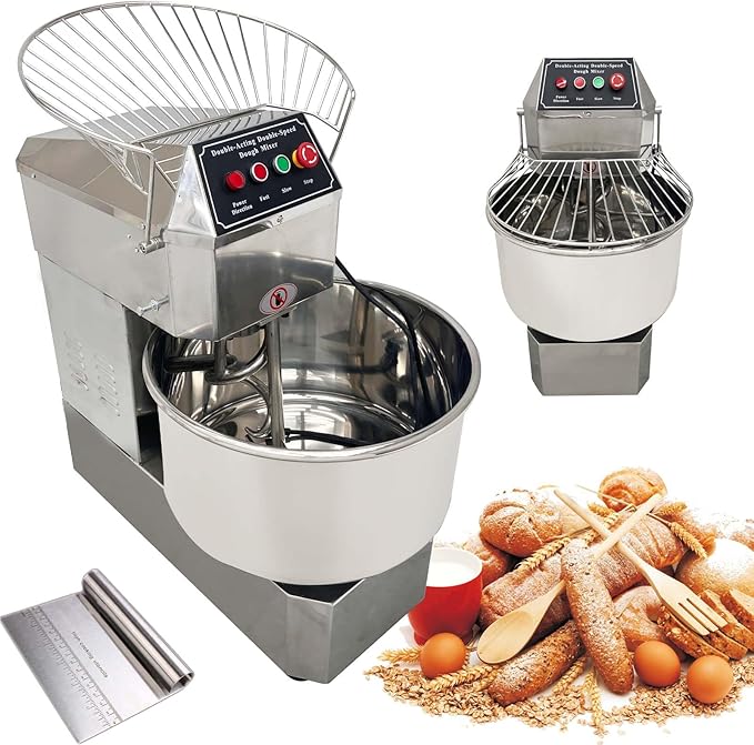 40QT Commercial Dough Mixer, 110V 1800W Electric Food Dough Kneading Flour Blender Machine, Stainless Steel Stand Mixing, W/Dual Action and Dual Speed, for Bakeries Pizzerias Bread Maker