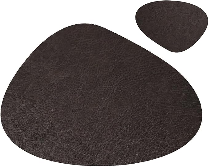 Faux Fur Placemats and Coasters Set of 1/4/6 Drop-Shaped Food Grade Table Plate Mats Kitchen Accessories Coaster Cup(CO Chocolate,6 Sets)