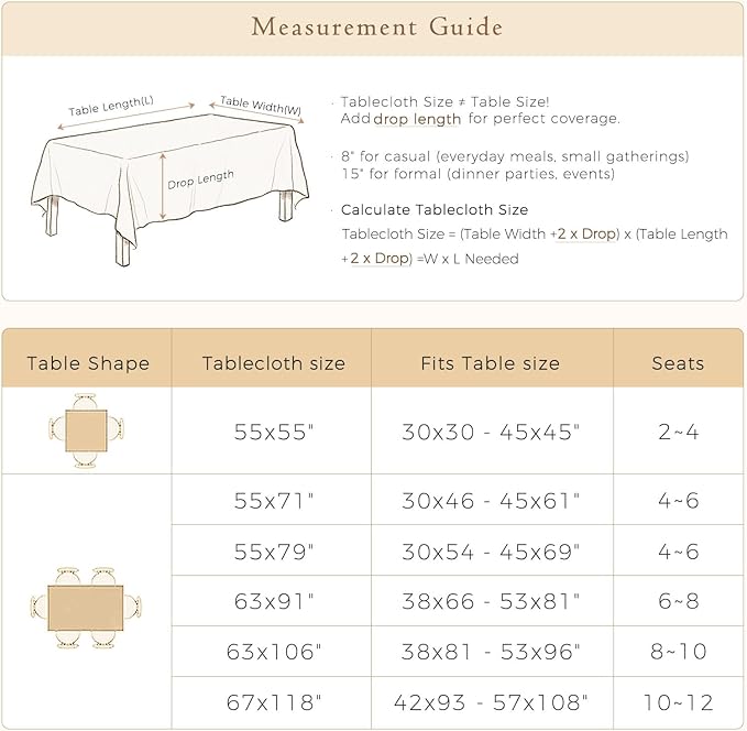 French Linen Tablecloth Rectangular, Vintage Floral Beige Table Cloth, Waterproof Table Cover for Picnic Dining Party Wedding Christmas, Ivory Beige, 67x118''