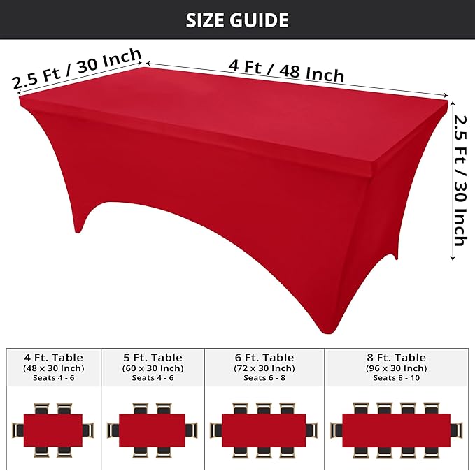 Utopia Kitchen Spandex Tablecloth 2 Pack [4FT, Red] Tight, Fitted, Washable and Wrinkle Resistant Stretch Table Cloth Rectangle Cover for Trade Show, Weddings & Parties [48Lx30Wx30H Inch]