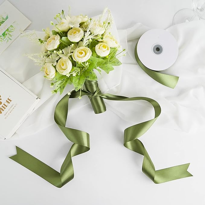 MEEDEE Moss Satin Ribbon 1-1/2 Inch Dark Green Ribbon Lux Double Faced Satin Ribbons by 50 Yards Green Polyester Satin Ribbons for Crafts, Weddings, Flower Bouquet, Holiday Decorating