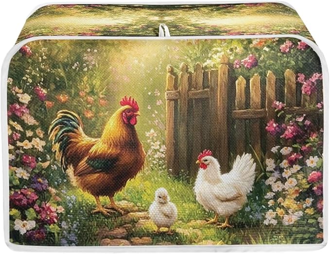 Doojoayie Toaster Cover with Rooster Print Dust Resistant Bread Machine Protector Universal Fit Oven Cover 2 Slice Small Appliance Dust and Fingerprint Protection