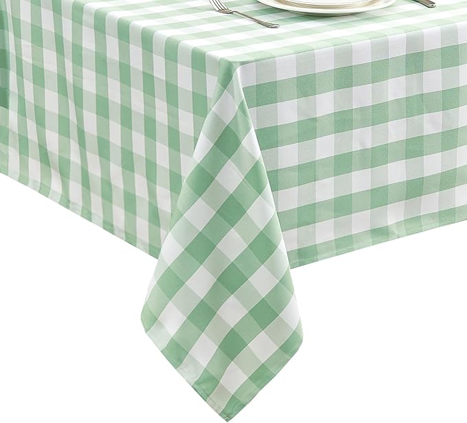 Gingham Tablecloth 55 x 71 Inch – Rectangle Table Cloth, Wrinkle-Resistant Polyester Checkered Tablecloth, Washable Spring Tablecloth for Dining, Camping, Outdoor (Light Green)
