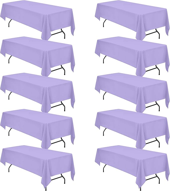 BRILLMAX 10 Pack Lavender Tablecloths 60 x 126 Inch for 8ft Rectangle Tables - 150 GSM Polyester Fabric, 15" Standard Drop, Water, Stain & Wrinkle Resistant Cloth Cover for Wedding Dining Buffet