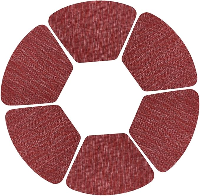 PVC Round Table Placemats Wedge Shaped Place Mat Pads with Centerpiece Round Mat Heat Table Mats Washable(Bamboo Redwine)