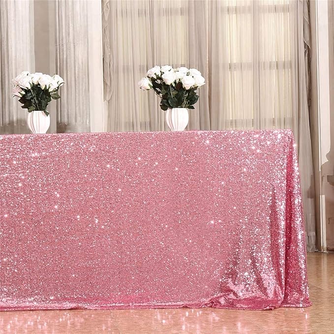 Eternal Beauty Fuchsia Pink Tablecloth, 60x120 Inch Sequin Rectangle Table Cover for Valentines Cake Dessert Exhibition Party Birthday Events