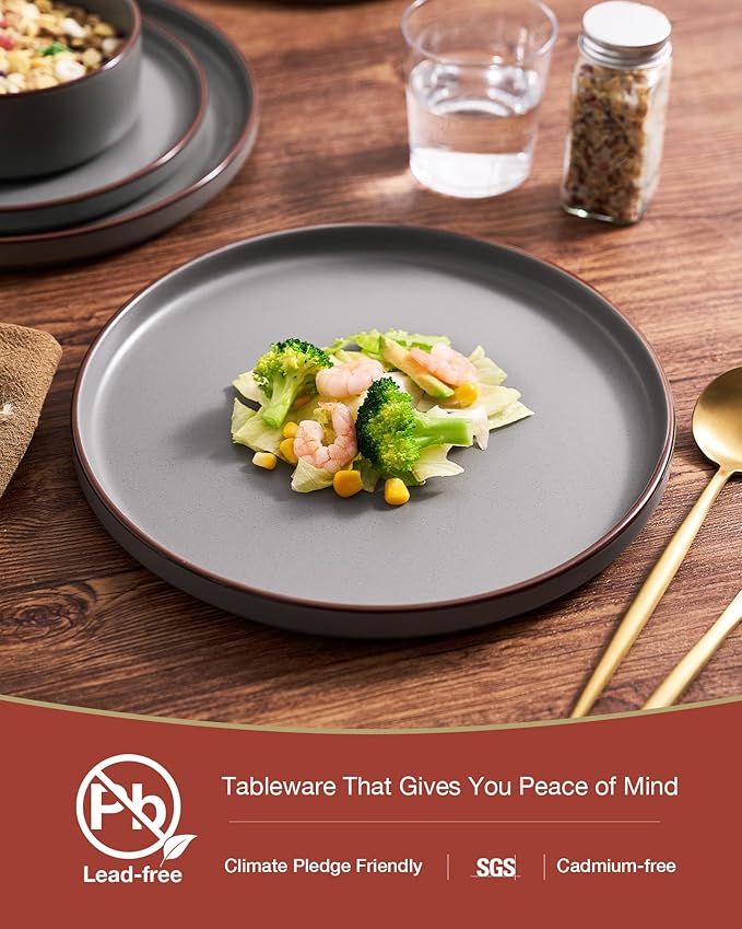 Famiware Nebula Ridge Stoneware Dinnerware Sets for 8, 24 Pieces Plates and Bowls Sets, Dishes Set, Microwave and Dishwasher Safe Kitchen Plates, Dark Gray