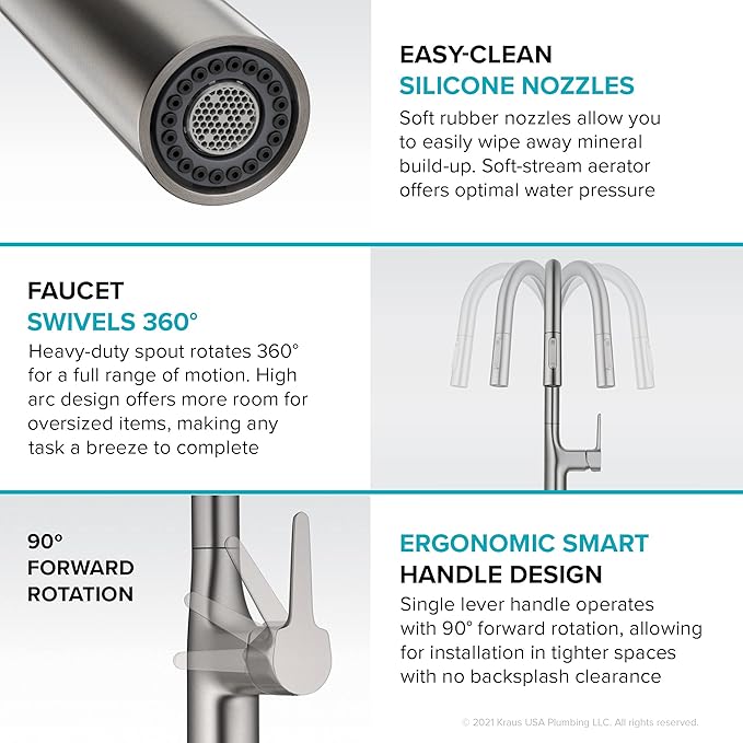 KRAUS Oletto Tall Modern Single-Handle Touch Kitchen Sink Faucet with Pull Down Sprayer in Matte Black, KTF-3101MB