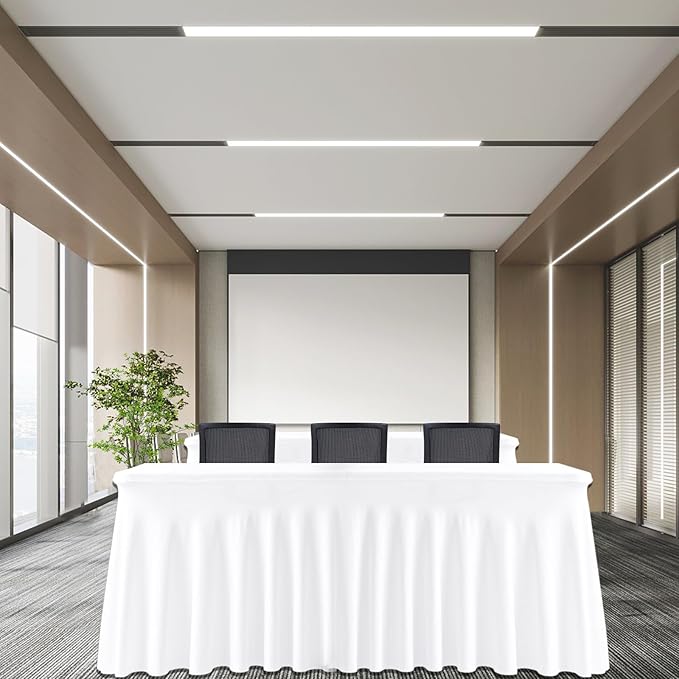 6FT White Rectangle Tablecloth with Elastic Table Skirt – Wrinkle-Free Spandex Stretch Fitted Table Cover for Wedding Birthday Party Banquet Buffet Restaurant Event