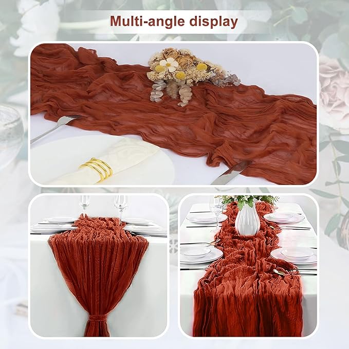 6 Pack Terracotta Christmas Cheesecloth Table Runner 35x120 Inch 10Ft Rustic Gauze Cheese Cloth Table Runner Sheer Cheesecloth Table Runners for Wedding Party Bridal Shower Decoration