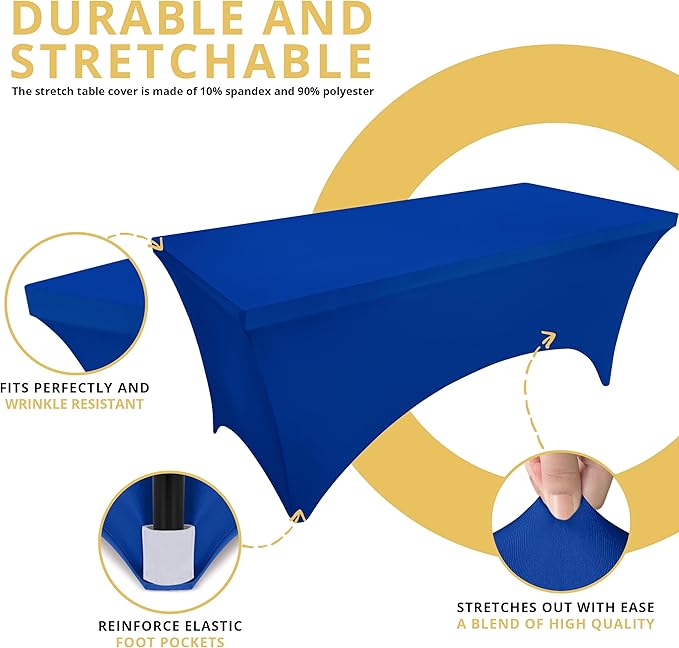 Utopia Kitchen Spandex Tablecloth 2 Pack [4FT, Royal Blue] Tight, Fitted, Washable and Wrinkle Resistant Stretch Table Cloth Rectangle Cover for Trade Show, Weddings & Parties [48Lx30Wx30H Inch]