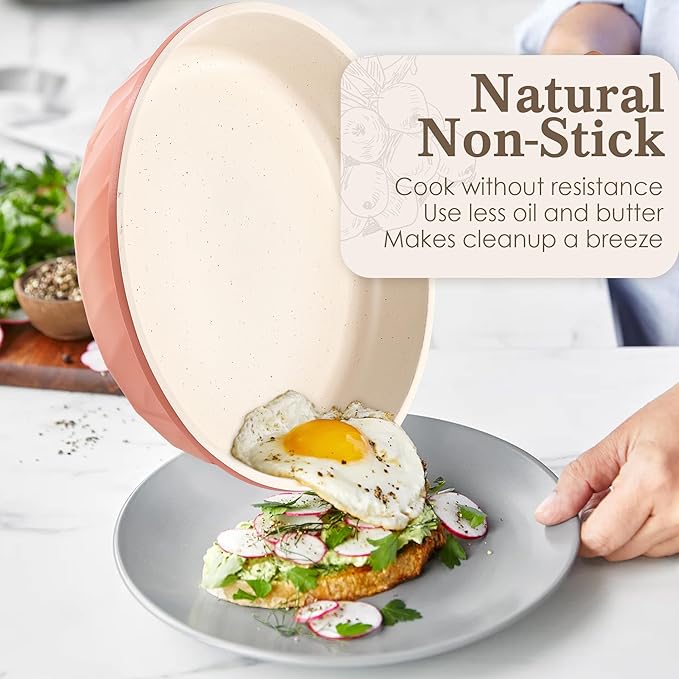 YIIFEEO Frying Pans Non stick - 3 PCS Nonstick Frying Pan Set Omelette Pans for Cooking Set, Granite Skillet Set Kitchen Induction Cookware Chef's Pan Gift, 8", 9.5" &11", Coral Pink