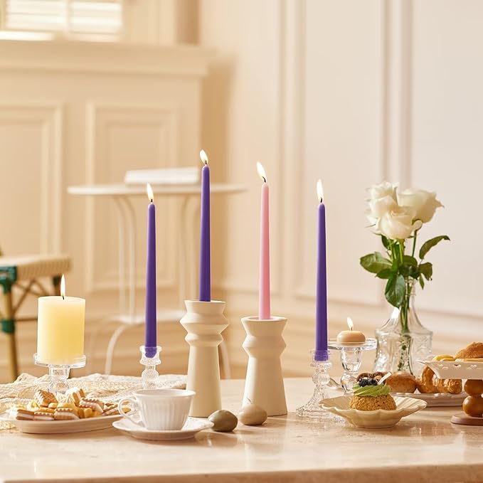 12-Inch Tall Dripless Advent Candles Set of 4, Tapered Candles, Perfect for Christmas - Smokeless, Unscented, Long Burning - Hand Poured, Colored Tall Candlesticks - Pink and Purple