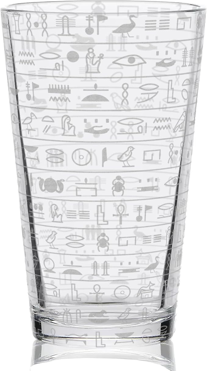 EGYPTIAN HIEROGLYPHICS Engraved Pint Glass | Science History Archaeology Pyramids | Full 360deg Wrap | Great Egypt Gift Idea!