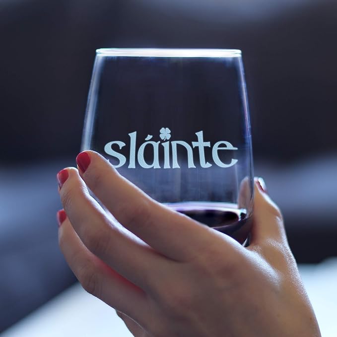 Bevvee Slainte Irish Cheers - Stemless Wine Glass - Fun Irish Themed Gifts and Decor - Large 17 Ounce