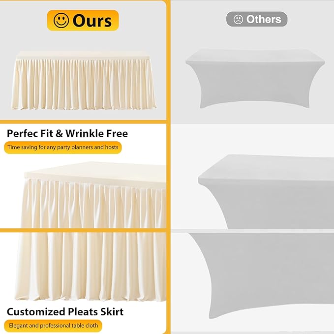 Wish Care 2 Pack Light Champagne Rectangle Table Clothes for 6 Foot Tables, Polyester Fitted Tablecloths 6t Stretch Table Cover for Wedding, Birthday, Parties, Trade Show, Craft Show