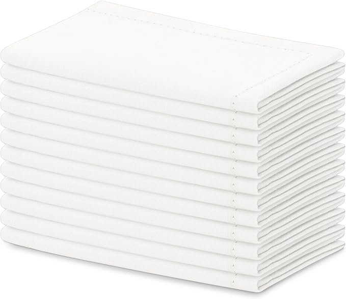 Blue Needles Set of 12 Hemstitch Linen Napkins 100% Cotton White Cloth Dinner Napkins 18x18 inches, Soft, Reusable, Absorbent, Washable, Ideal for Wedding Events, Parties & Everyday Use