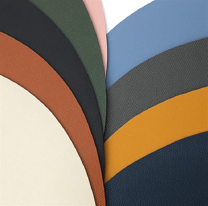 PU Leather Tableware Pad Waterproof Heat Insulation Non-Slip Placemats Soft Khaki Black Brown Washable Bowl Coaster(HR Navy,42X28CM_6 PCS Set)