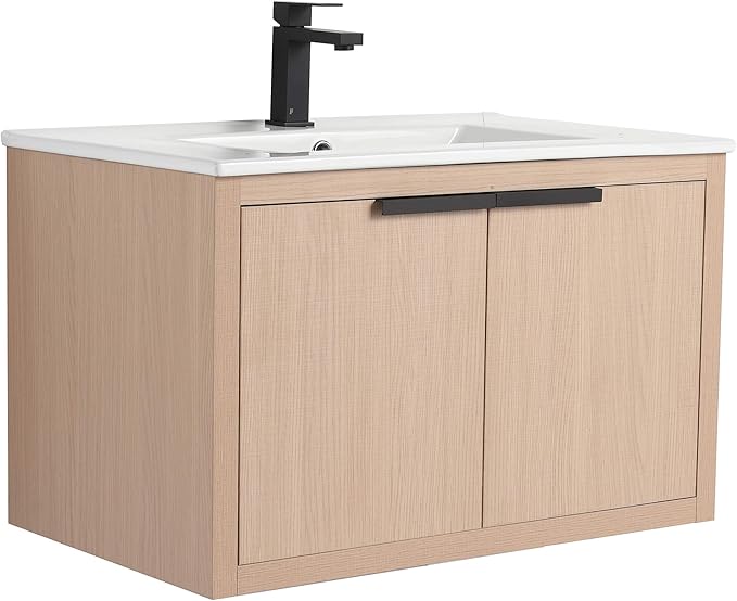 Fine Fixtures Kingsford Modern 30 Inch Bathroom Vanity with Sink, White Oak Finish, Elegant Bathroom Vanities for Modern Homes, Stylish Storage Solutions for Bathrooms