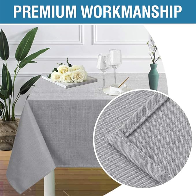 H.VERSAILTEX Linen Textured Table Cloths 54 x 80 Inch Premium Solid Tablecloth Spill-Proof Waterproof Table Cover for Dining Buffet Feature Extra Soft and Thick Fabric Wrinkle Free, Grey