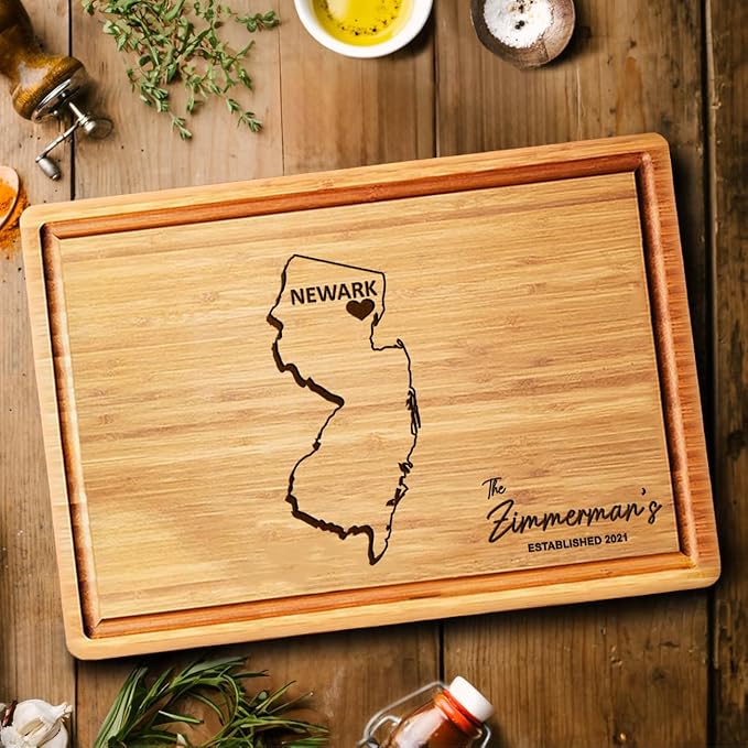 State Shaped Cutting Board - New Jersey Charcuterie Board, NJ Themed Gifts, Housewarming Gifts, Decor for Home, Bamboo State Boards Gifts