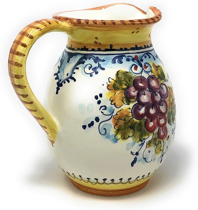 CERAMICHE D'ARTE PARRINI - Italian Ceramic Pottery Art Pitcher 0.264 Gal Vino Vine Hand Painted Decorated Grape Montalcino Made in Italy Tuscan Florence