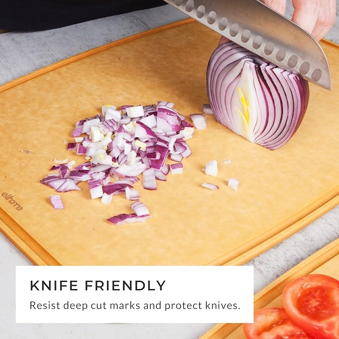 Elihome Essential Series Cutting Board for Kitchen- Natural Wood Fiber Composite, Dishwasher Safe, Eco-Friendly, Juice Grooves, Non-Slip Feet, Non-Porous, Reversible, BPA Free, X-Large -17" x 13"