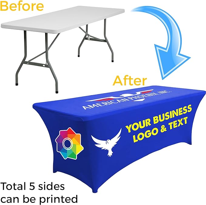 Custom Logo Table Cloth, Personalized Spandex Business Tablecloth with Your Design Image Logo Text Sign for Your Business, Trade Show, fair and Event (4 FT)