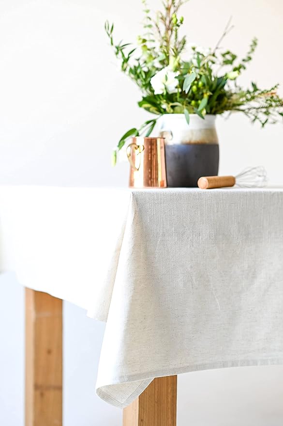 60x90 in Cotton Tablecloth – Large Rectangular Dining Table Cover for Kitchen, Weddings, Parties, Indoor or Outdoor Picnic and Everyday Décor – Neutral (White)