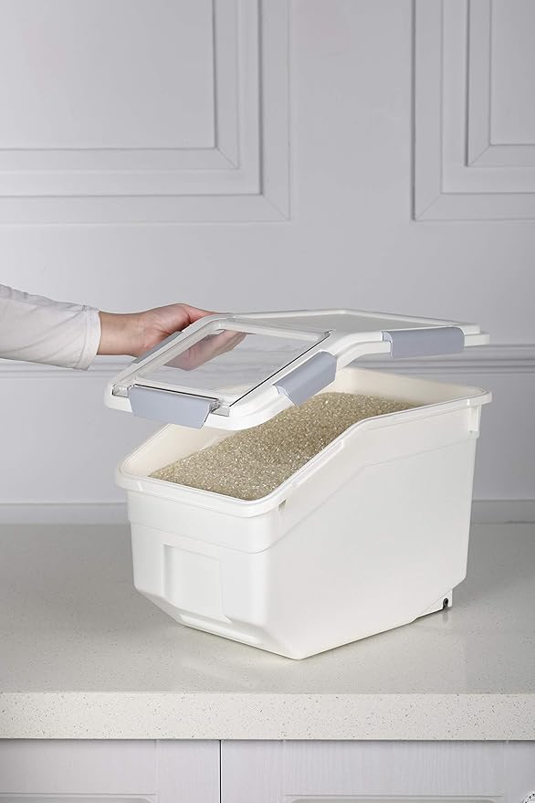 EonTone Pack-2 Grain Storage Container 10 Liter (20 lbs) with Lockable Lid Wheels and Measuring Cup BPA-Free Food Dispenser