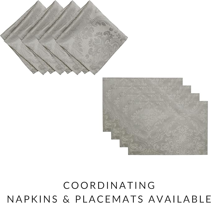 Elrene Home Fashions Caiden Elegance Damask Waterproof, Stain & Wrinkle Resistant Fabric Tablecloth, 52" x 52" Square, Silver