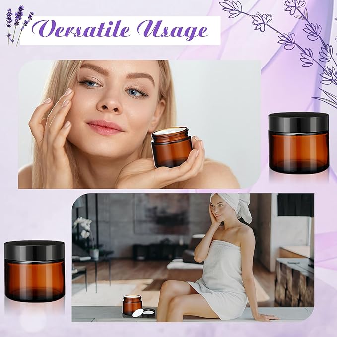 2 oz Glass Jars with Lids, Clear Candle Jars with Black Lids Round Empty Candles Container Tins for Candle Making Storing Lotions Spice Powder Liquid Sample Makeup (24, Amber)