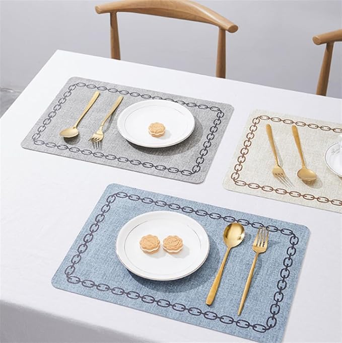 Set of 1/4/6 Simple Oblong Faux Leather Placemat for Dinning Table Home Decor Tableware Pad Home Decor коврик(Chain S Dark Grey,1pcs)