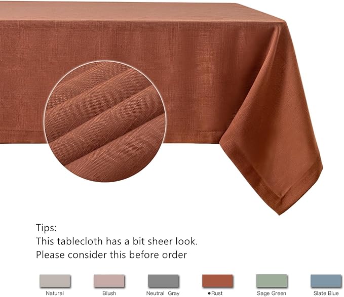 maxmill Lux Faux Linen Table Cloth with Slubby Texture Wrinkle Resistant Soft Anti-Shrink Tablecloth for Kitchen Dining Tabletop Fall Harvest Thanksgiving Parties Dinner Rectangle 52 x 70 Inch Rust
